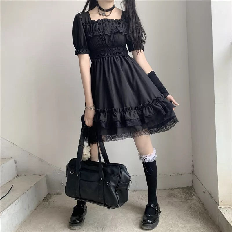 Alt Vampire Tears Vestido gótico oscuro de lolita de manga corta