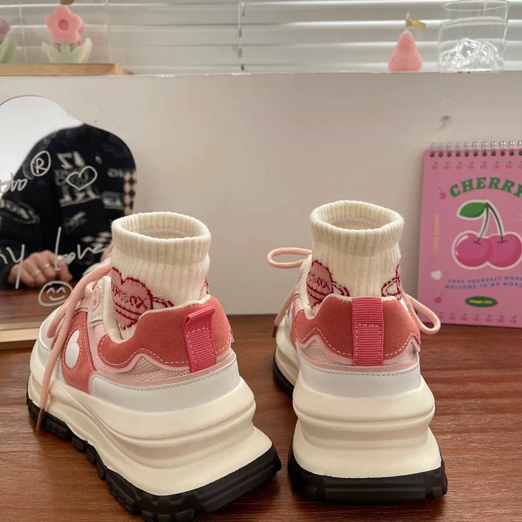 Korean Pink Kawaii Love Heart Daddy Sneakers