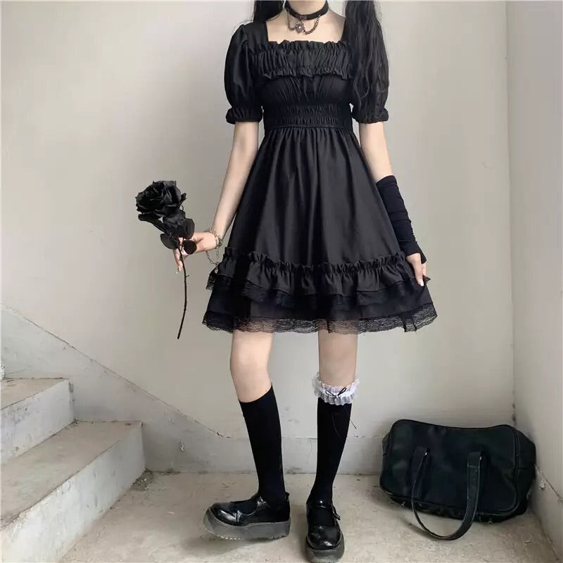 Alt Vampire Tears Vestido gótico oscuro de lolita de manga corta