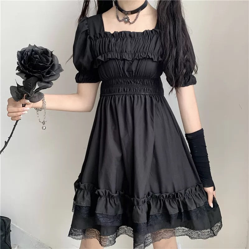 Alt Vampire Tears Vestido gótico oscuro de lolita de manga corta