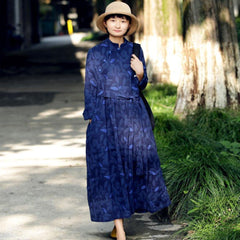 Jacquard Stand Collar Linen Dress