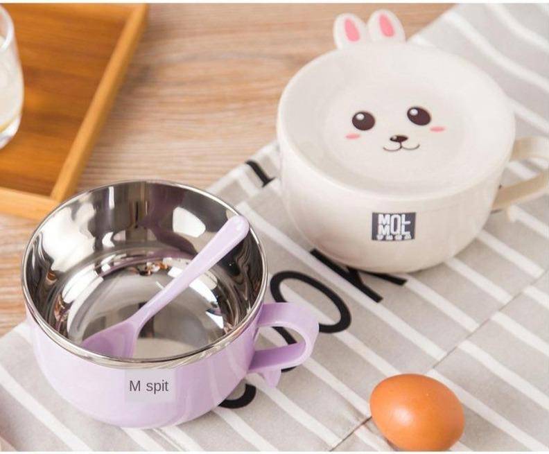 Cute Bunny Double-layer Bowl with Lid And Spoon