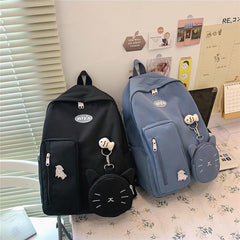 Kawaii Cat High Capacity Backpack With Purse