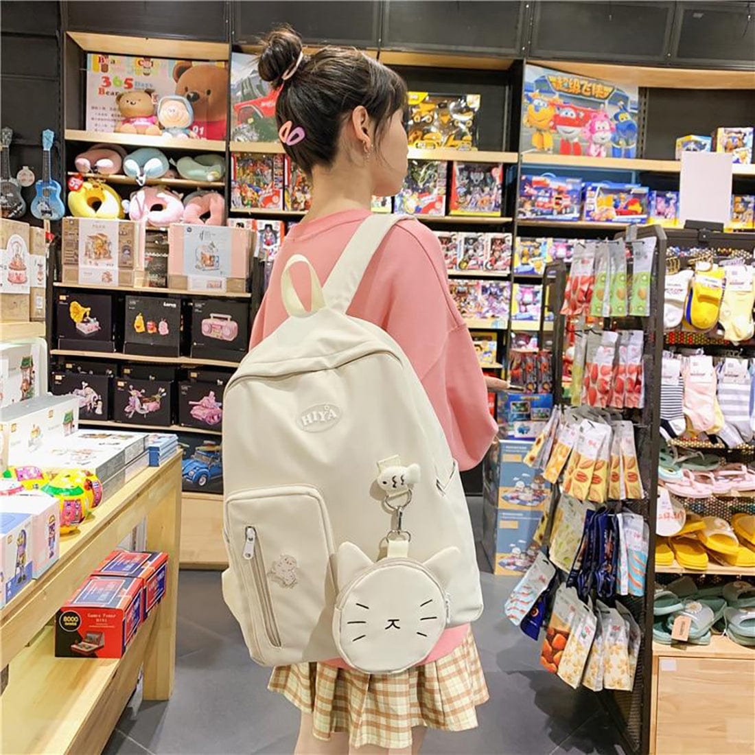 Kawaii Cat High Capacity Backpack With Purse