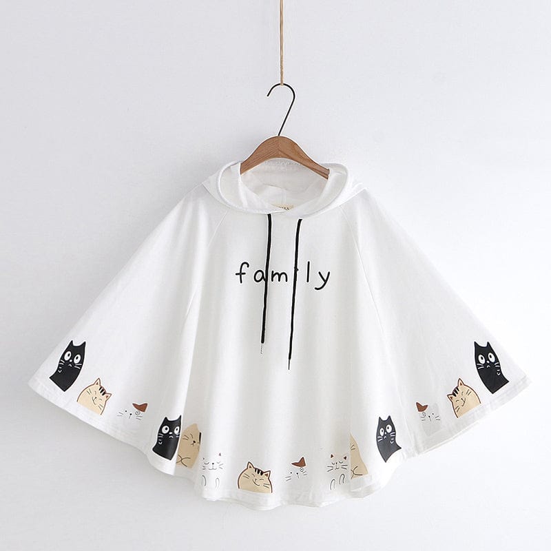 Kawaii Kittens Family Print Cloak Sleeve Cape Coat Hoodies