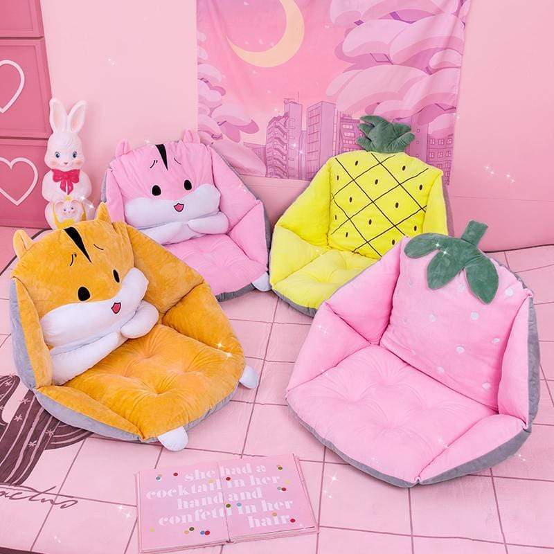 Asiento de felpa Kawaii para hámster, piña, fresa y cactus