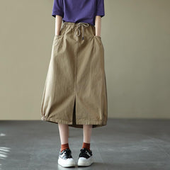 Lace Elastic Waist Casual Skirt Khaki