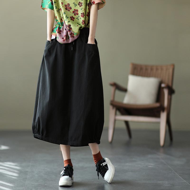 Lace Elastic Waist Casual Skirt Khaki