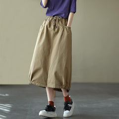 Lace Elastic Waist Casual Skirt Khaki