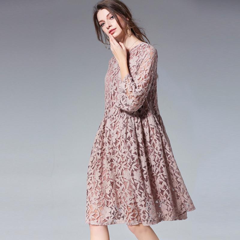 Lace Polyester Seven Percent Sleeve Women Plus Size Dress