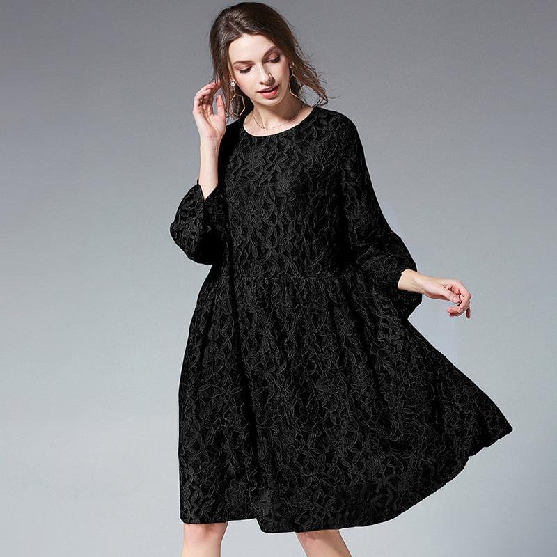 Lace Polyester Seven Percent Sleeve Women Plus Size Dress