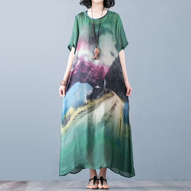 Landscape Printed Elegant Casual A-Line Short Sleeve Dress