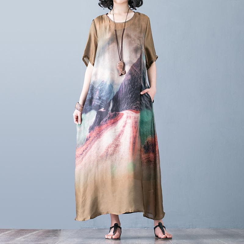 Landscape Printed Elegant Casual A-Line Short Sleeve Dress