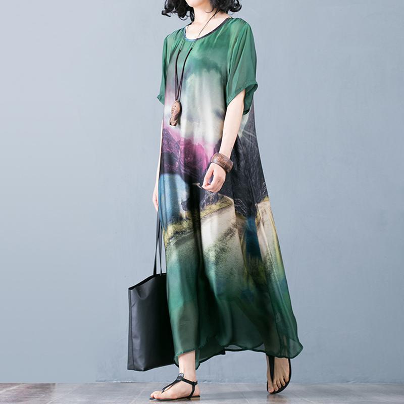 Landscape Printed Elegant Casual A-Line Short Sleeve Dress