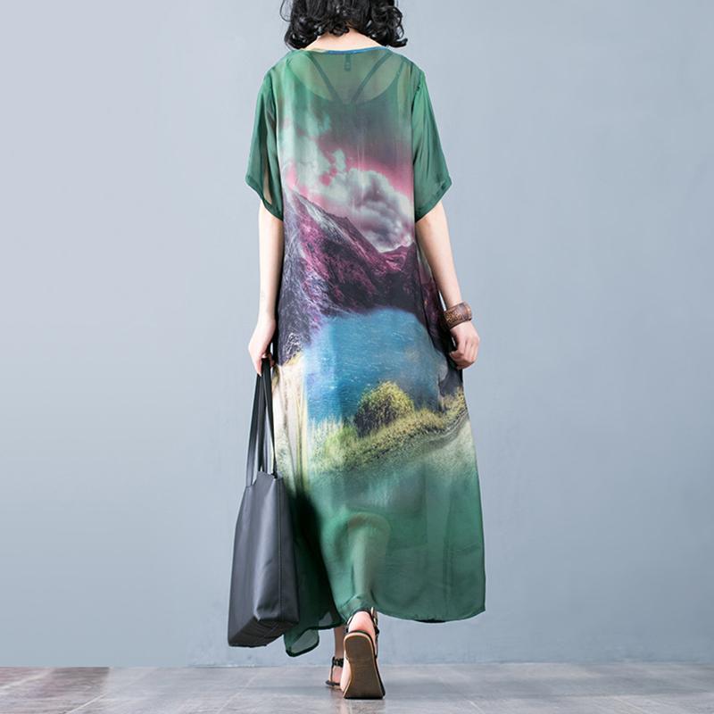 Landscape Printed Elegant Casual A-Line Short Sleeve Dress