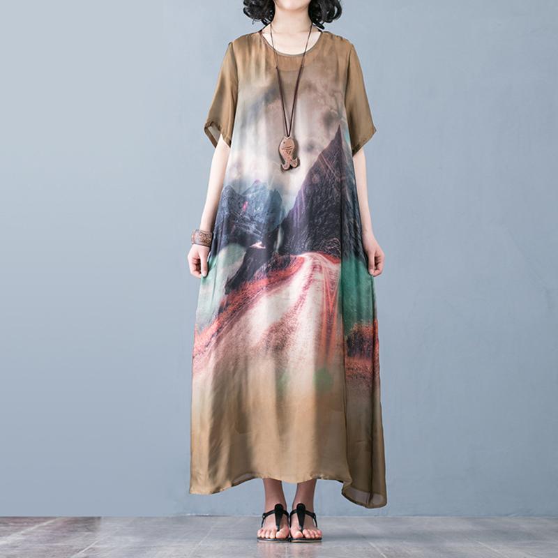 Landscape Printed Elegant Casual A-Line Short Sleeve Dress