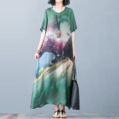 Landscape Printed Elegant Casual A-Line Short Sleeve Dress