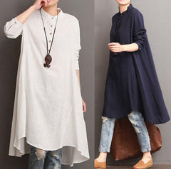 Linen Irregular Long Sleeve Dress