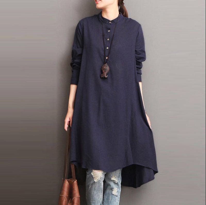 Linen Irregular Long Sleeve Dress