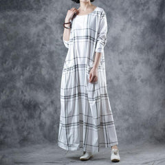 Literary Travel Striped Plaid Maxi Long Sleeve Dress