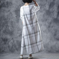 Literary Travel Striped Plaid Maxi Long Sleeve Dress