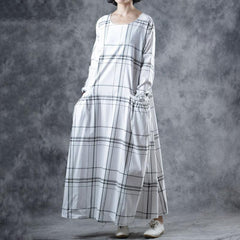 Literary Travel Striped Plaid Maxi Long Sleeve Dress