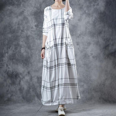 Literary Travel Striped Plaid Maxi Long Sleeve Dress