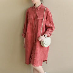 Loose Casual Bubble Cotton Linen Shirt Dress Spring