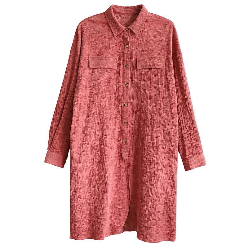 Loose Casual Bubble Cotton Linen Shirt Dress Spring