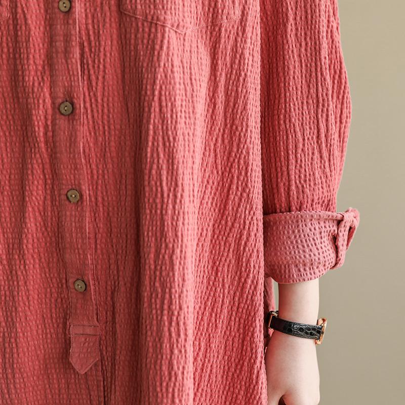 Loose Casual Bubble Cotton Linen Shirt Dress Spring