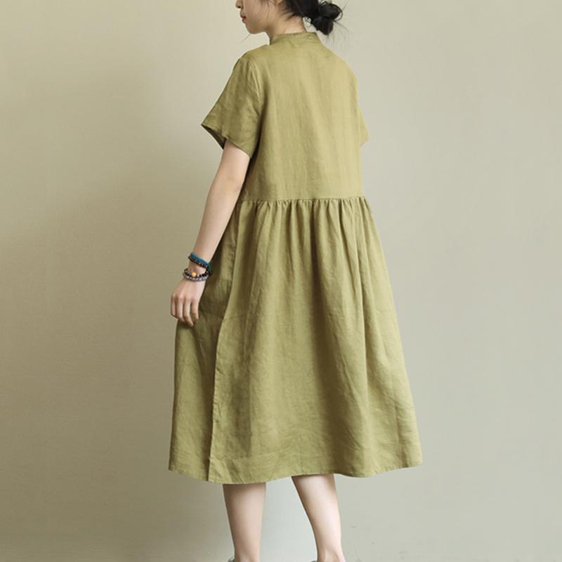 Loose Large Size Solid Stitching Short Sleeve Mid-Length Dress