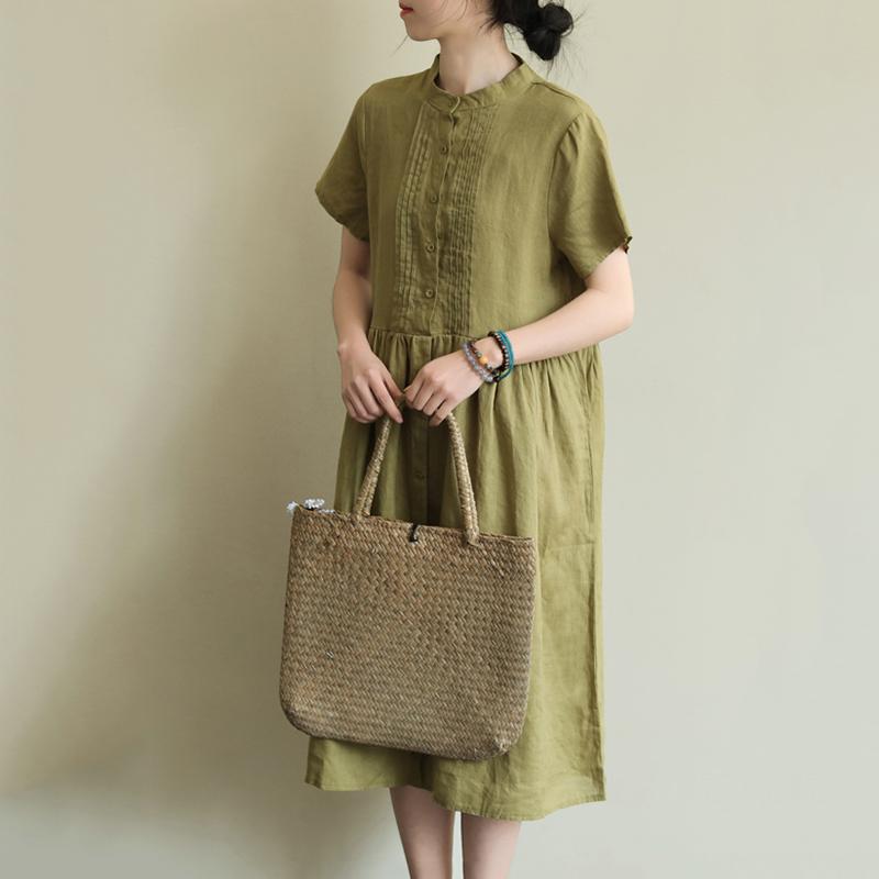 Loose Large Size Solid Stitching Short Sleeve Mid-Length Dress