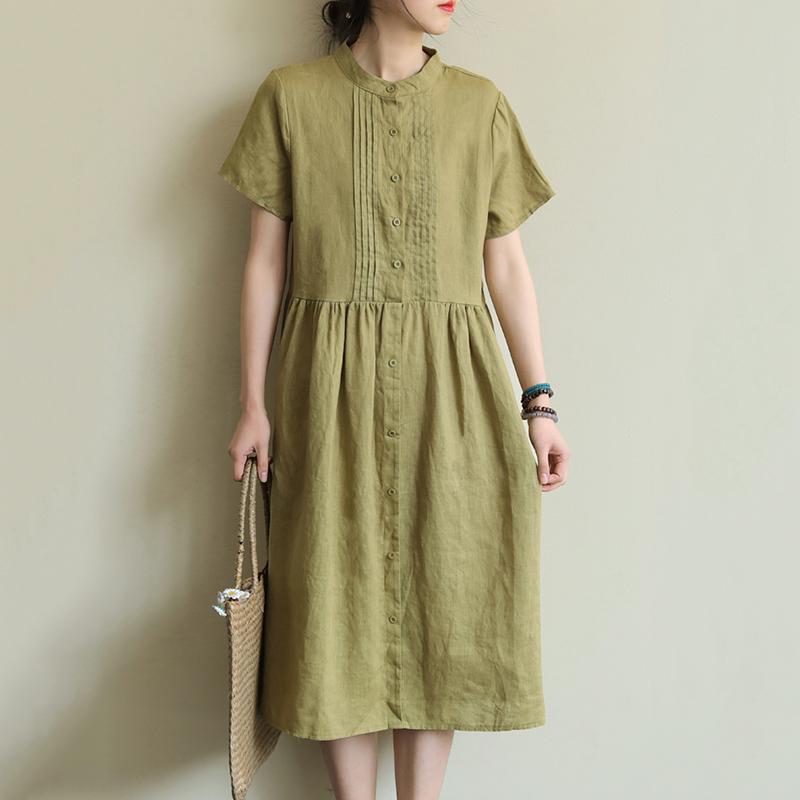 Loose Large Size Solid Stitching Short Sleeve Mid-Length Dress