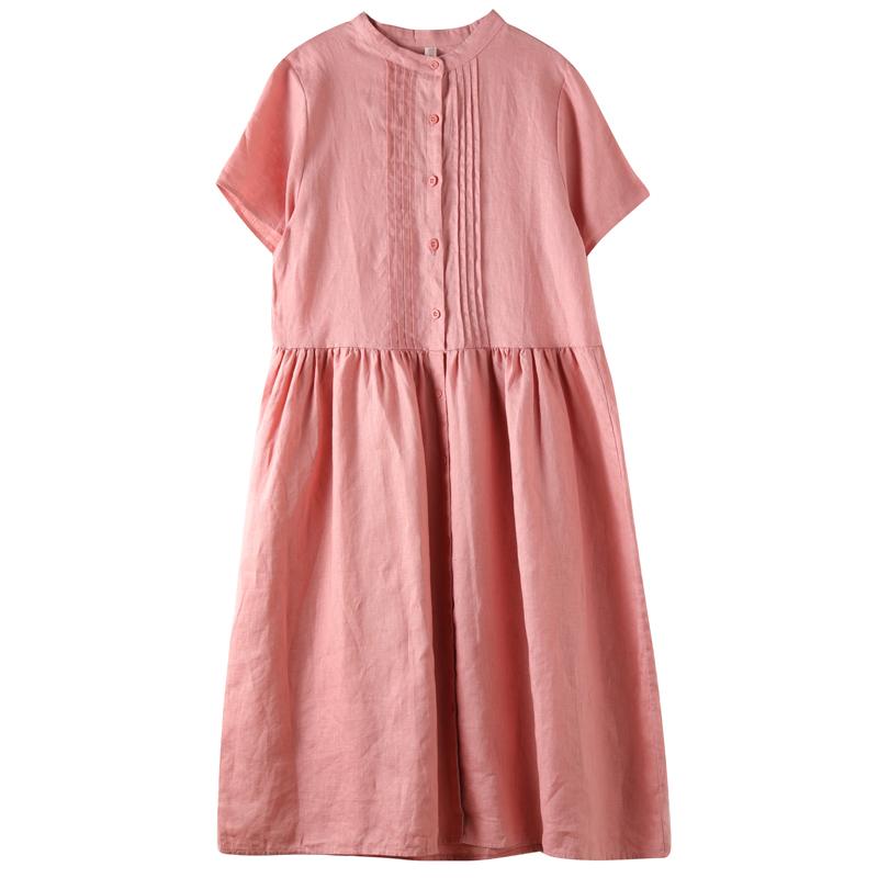 Loose Large Size Solid Stitching Short Sleeve Mid-Length Dress