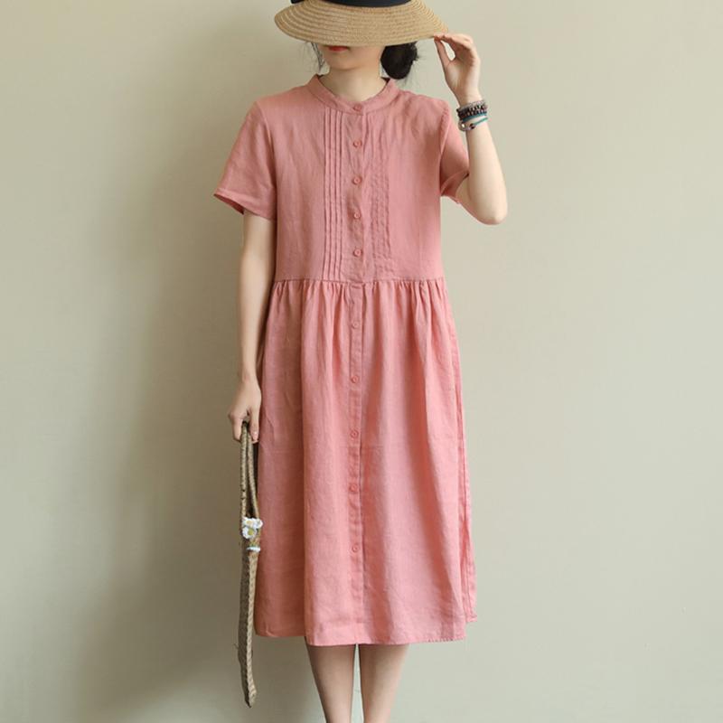 Loose Large Size Solid Stitching Short Sleeve Mid-Length Dress