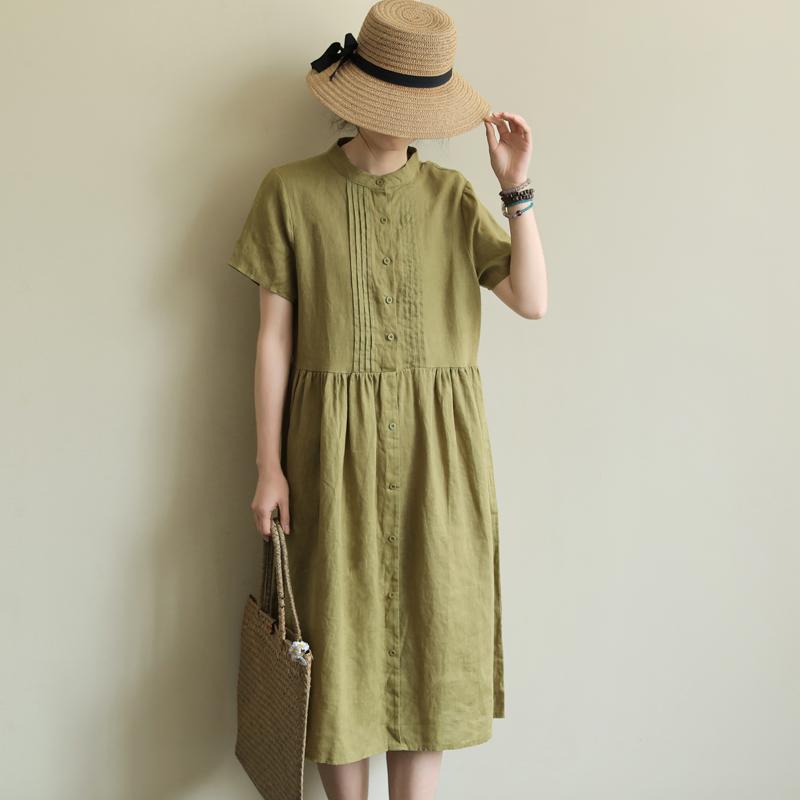 Loose Large Size Solid Stitching Short Sleeve Mid-Length Dress