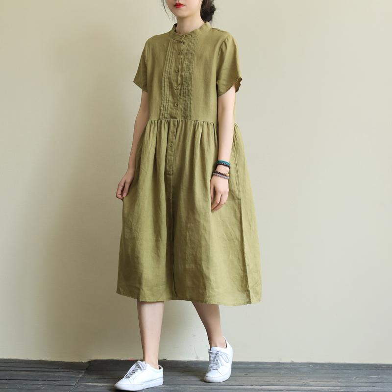 Loose Large Size Solid Stitching Short Sleeve Mid-Length Dress