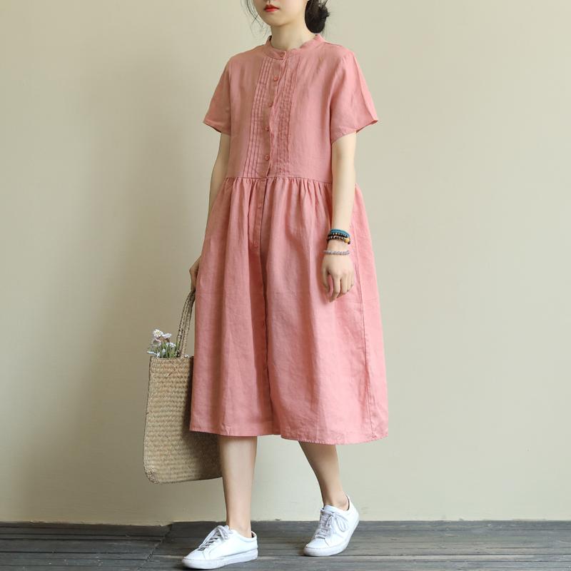 Loose Large Size Solid Stitching Short Sleeve Mid-Length Dress