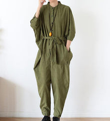 Waist Belt Loose Cotton Women Casual Jumpsuits PZ97251