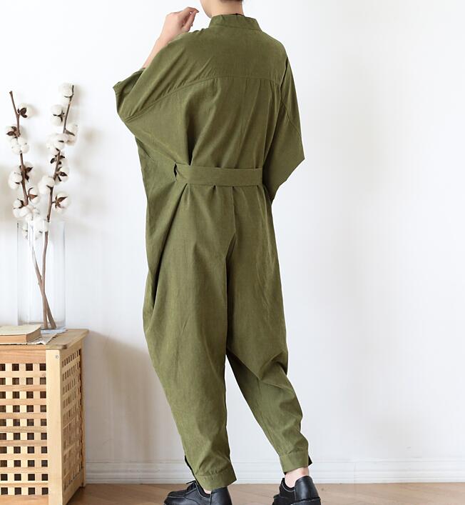 Waist Belt Loose Cotton Women Casual Jumpsuits PZ97251