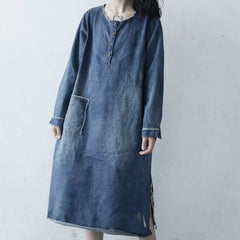 Loose Raw Edge Split Denim Dress