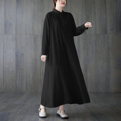 Loose Solid Long Sleeve Cotton Dress