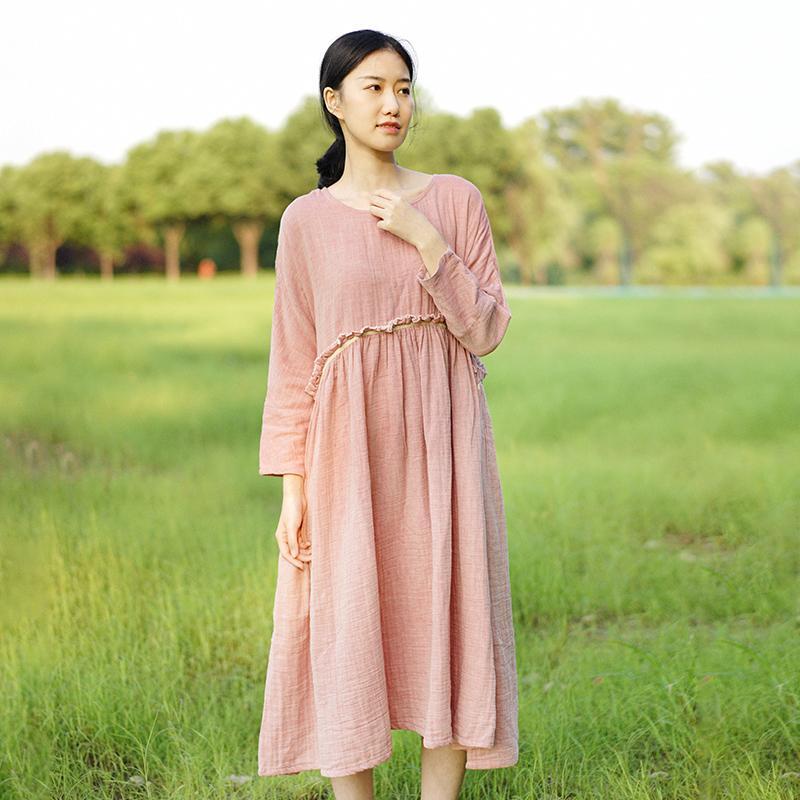 Loose Spring Cotton Linen Summer Long Sleeve Dress