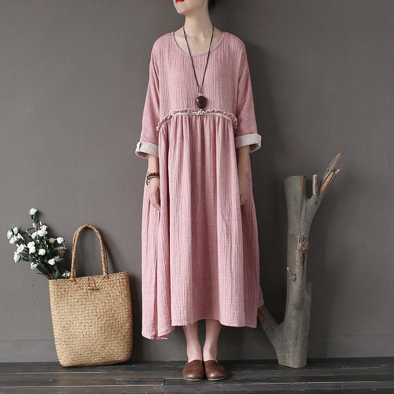 Loose Spring Cotton Linen Summer Long Sleeve Dress