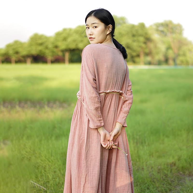 Loose Spring Cotton Linen Summer Long Sleeve Dress