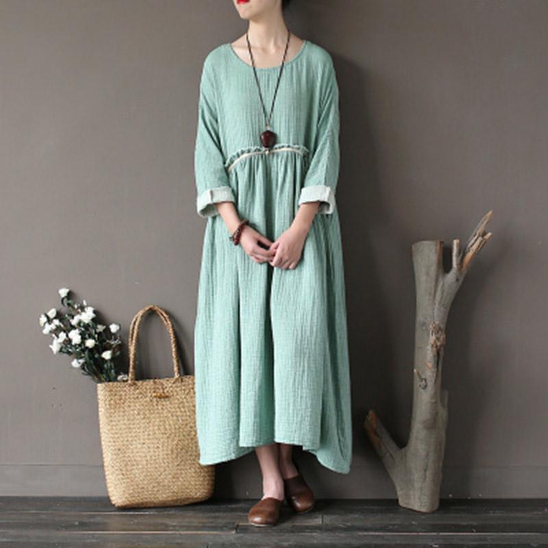 Loose Spring Cotton Linen Summer Long Sleeve Dress