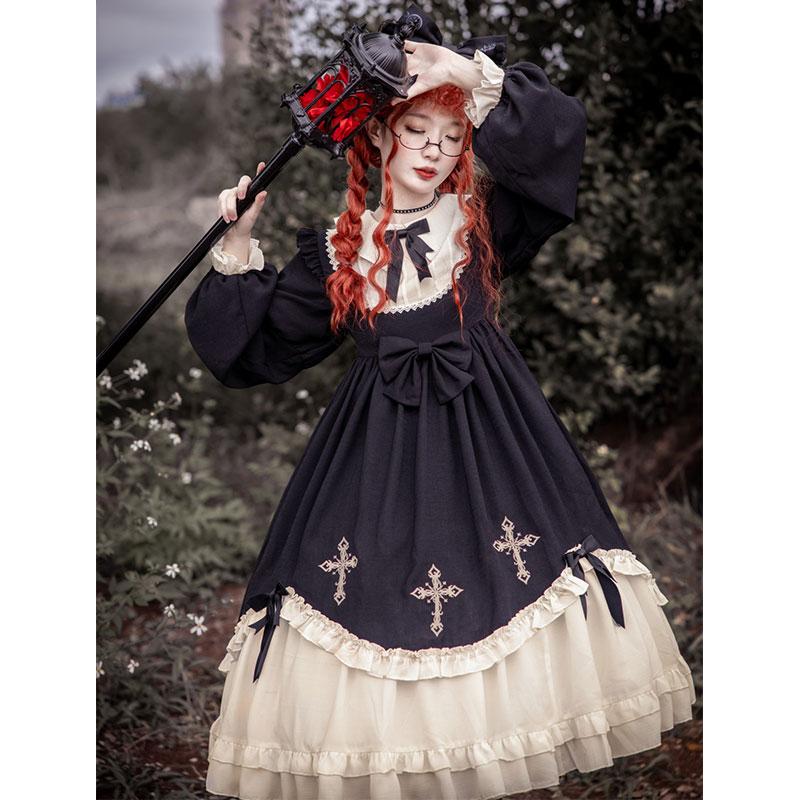 Süßes Lolita-Kleid mit Kreuzschleife und Rüschen