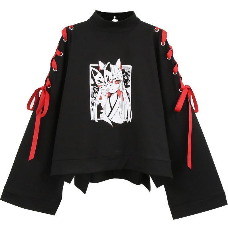 Fox Print Lacing Sweatshirt