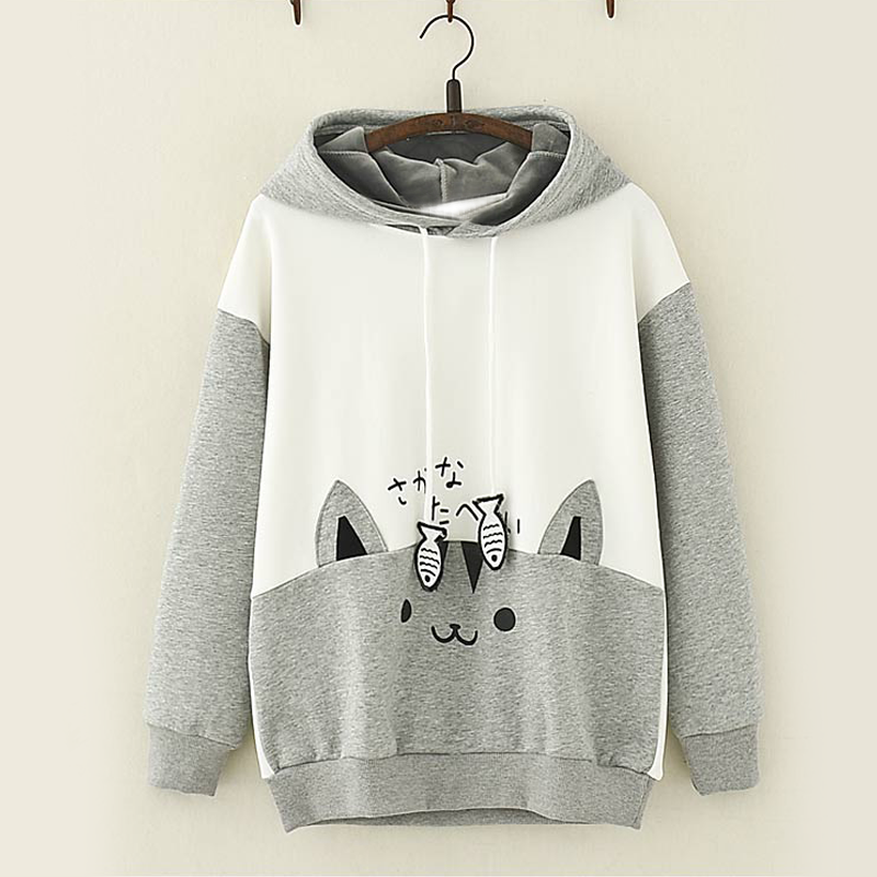 Kapuzenpullover mit Katzen-Fisch-Anhänger im japanischen Stil