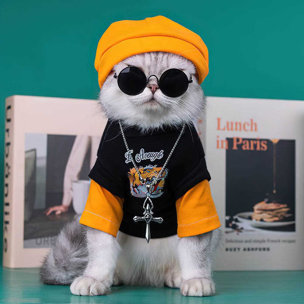 Tiger Icon Handsome Hip-Hop Style Cat Clothes With Glasses